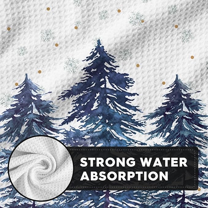 Artoid Mode Blue Snowflakes Xmas Tree Christmas Kitchen Dish Cloths, 12x12 Inch Quick Dry Microfiber Dishcloths for Kitchen Dish Rags Set of 2