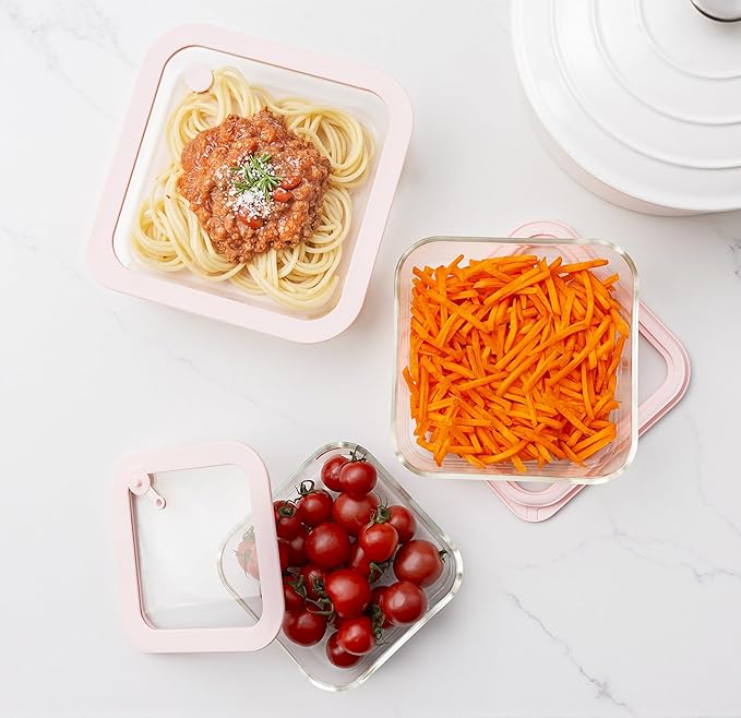 Urban Green Glass Food Container Set with Silicone Glass Lid, 3 Pack, Square Shape, Airtight, LeakProof, 100% Plastic Free, Meal Prep Food Storage Containers