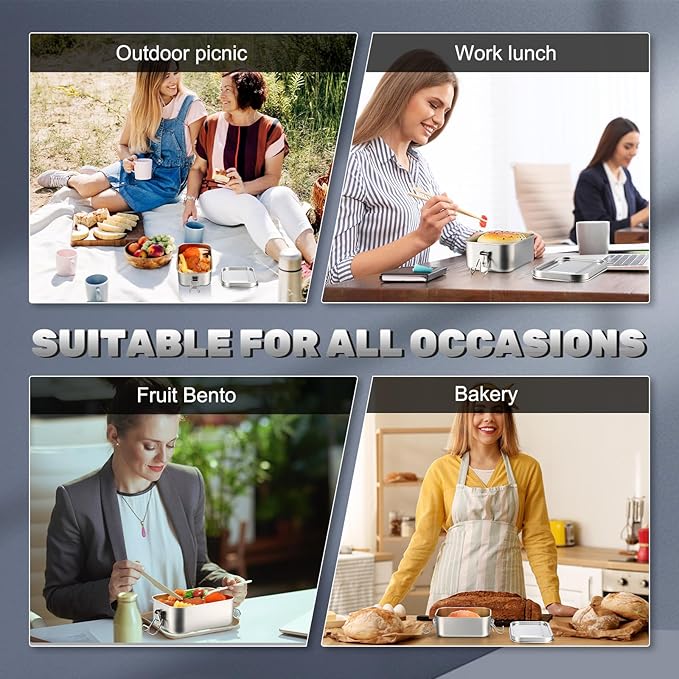 Umigy 8 Pcs Stainless Steel Food Containers 850ml Metal Bento Lunch Box Stainless Steel Food Storage Containers, Lockable Clips to Leak Proof, Reusable Dishwasher Snack Boxes for Work