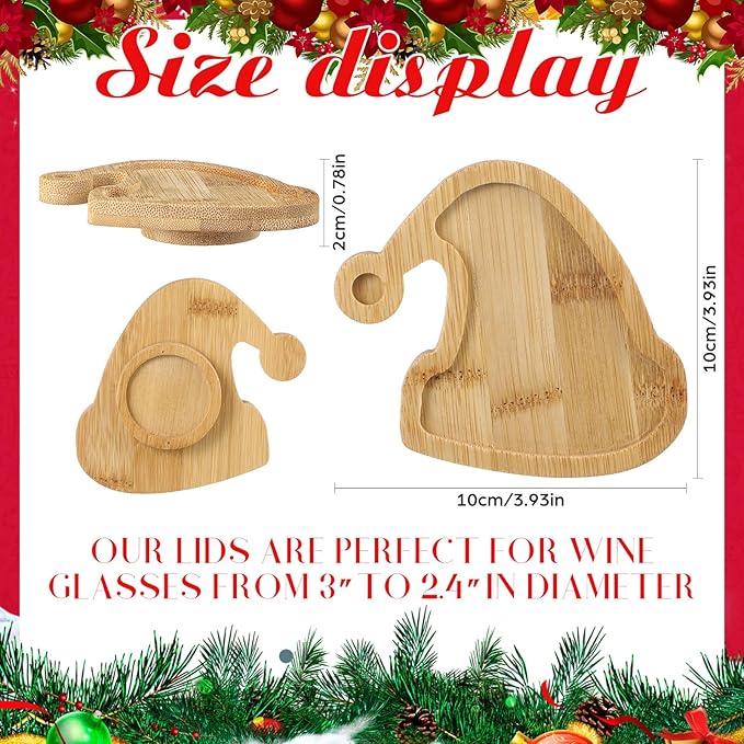 Roshtia 6 Pcs Wine Glass Charcuterie Topper, Christmas Wine Glass Charcuterie Topper, Funny Wood Appetizer Plates, Mini Santa Serving Trays for Outdoor Party Housewarming Gifts (Santa Hat)