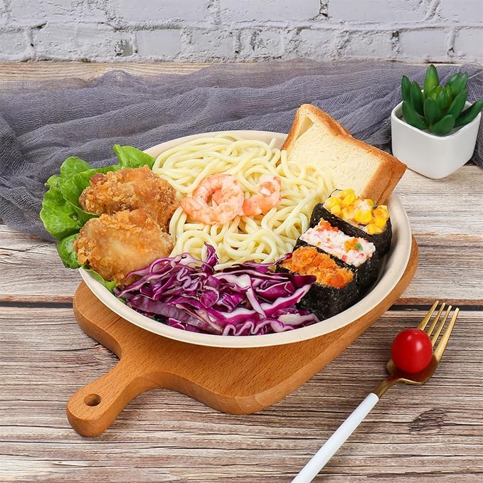 24 oz Round Disposable salad bowls with lids,Sugarcane Paper Bowls take away food containers Bagasse Plant Fibers 50 Pack