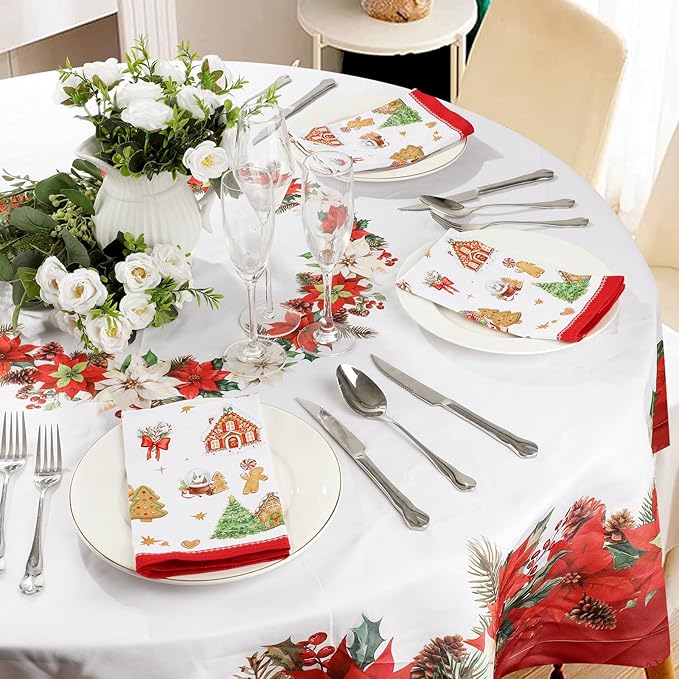 Christmas Napkins, 18×18 Inch Gingerbread Dinner Cloth Napkins Set of 6, Washable Cotton Soft Absorbent Square Napkins for Dining Kitchen Party Wedding Decoration