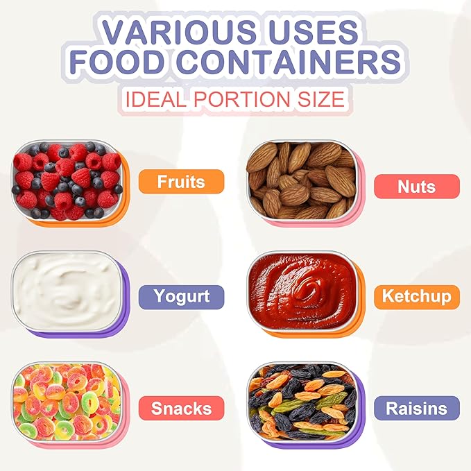 TeamFar 3 Pcs Stainless Steel Snack Containers for Kids, 8 OZ Small Food Container with Silicone Lid Easy Open Leak Proof, Metal Toddler Lunch Bento Box for Child Daycare School, MultiColor