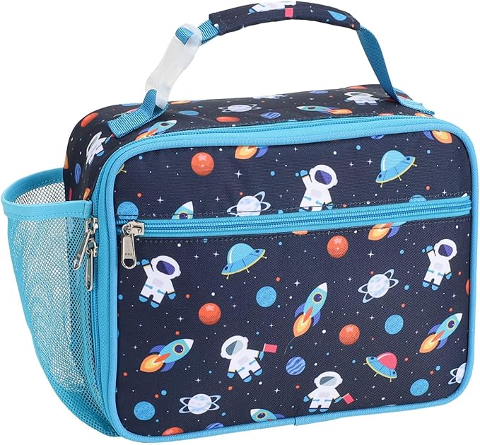 Bagseri Lunch Bag for Boys - Kids Lunch Bag Insulated Leak-Proof and Reusable Kids Lunch Box with Water Bottle Holder Toddler Lunchbox for Daycare and School, Dark Blue Space Astronaut