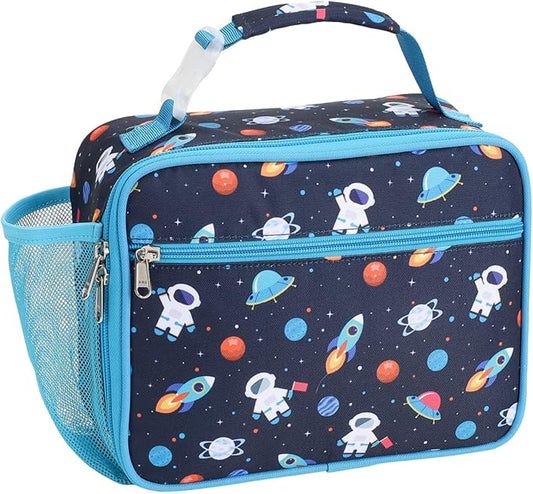 Bagseri Lunch Bag for Boys - Kids Lunch Bag Insulated Leak-Proof and Reusable Kids Lunch Box with Water Bottle Holder Toddler Lunchbox for Daycare and School, Dark Blue Space Astronaut