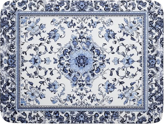 Boho Floral Dish Drying Mat 18x24 Inch Blue Leaves Kitchen Drying Pad Reversible Absorbent Dish Drainer Rack Mats Counter Tableware Decor