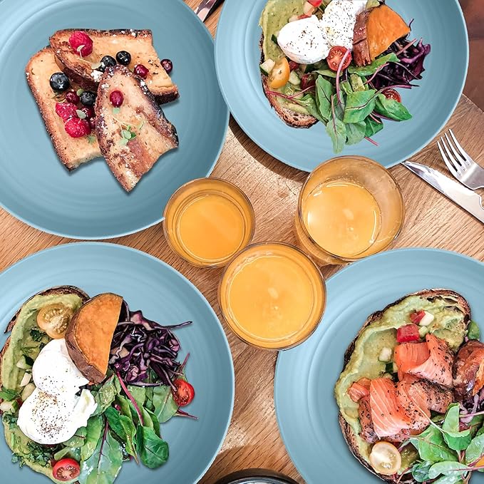 Wrova Wheat Straw Plates - 10 Inch Unbreakable Deep Dinner Plate Set of 8 - Dishwasher & Microwave Safe Plastic Plates Reusable - Lightweight Plate for Kitchen,Outdoor, RV. (Light Blue)