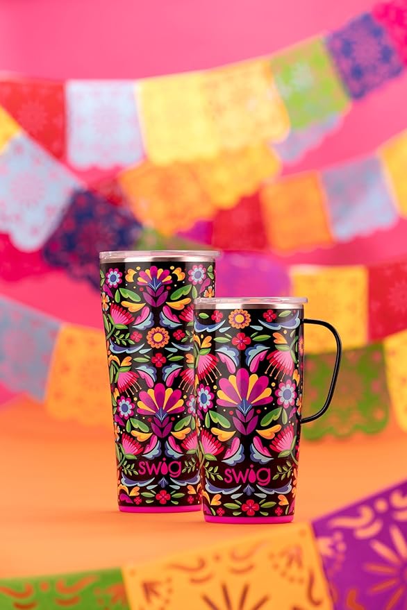 Swig Life Stainless Steel 22oz Travel Mug, Insulated Tumbler with Handle and Lid, Cup Holder Friendly, Dishwasher Safe, Caliente