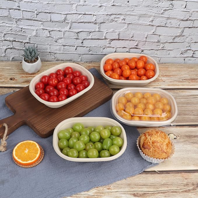 20 oz Disposable salad bowls with lids, Sugarcane Fiber Paper Bowls take away Bagasse food containers meal prep deli container 50 Pack