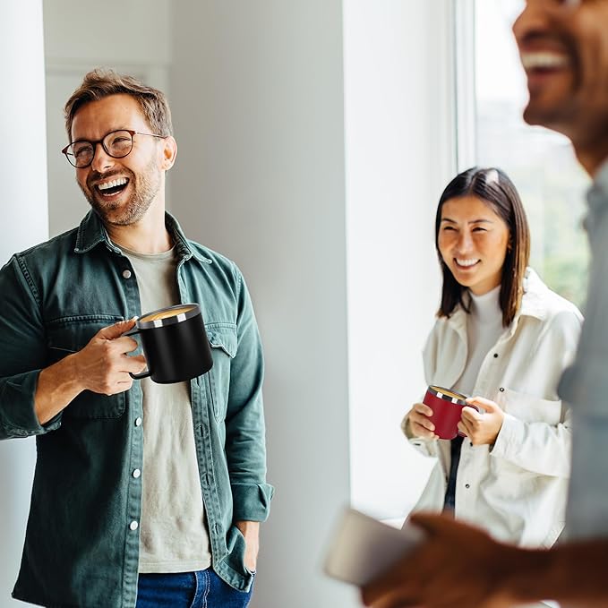 VEGOND 14 oz Insulated Stainless Steel Travel Coffee Mug with Handle, Black 4 Pack