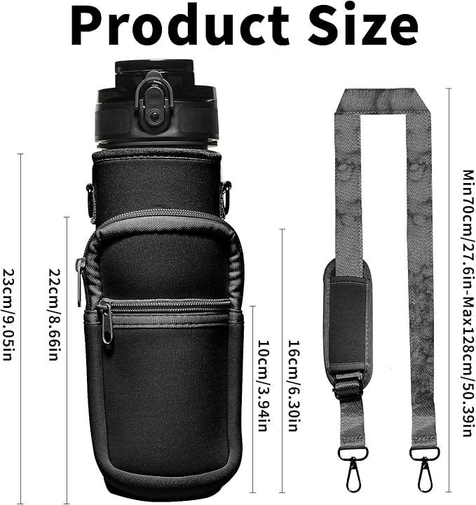 Water Bottle with Carrier Bag, 32 oz Sports Water Bottles with Time Marker Wide Mouth, Motivational and Leakproof Drink Bottle, BPA Free Tritan with Carry Strap for Gym Fitness Outdoor