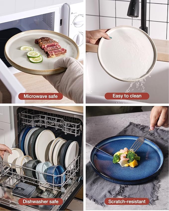 Famiware Star Plates and Bowls Sets, Modern Stoneware Dinnerware Sets for 6, 18-Piece Kitchen Dish Set - Chip and Scratch Resistant, Microwave and Dishwasher Safe Tableware, Cappuccino White