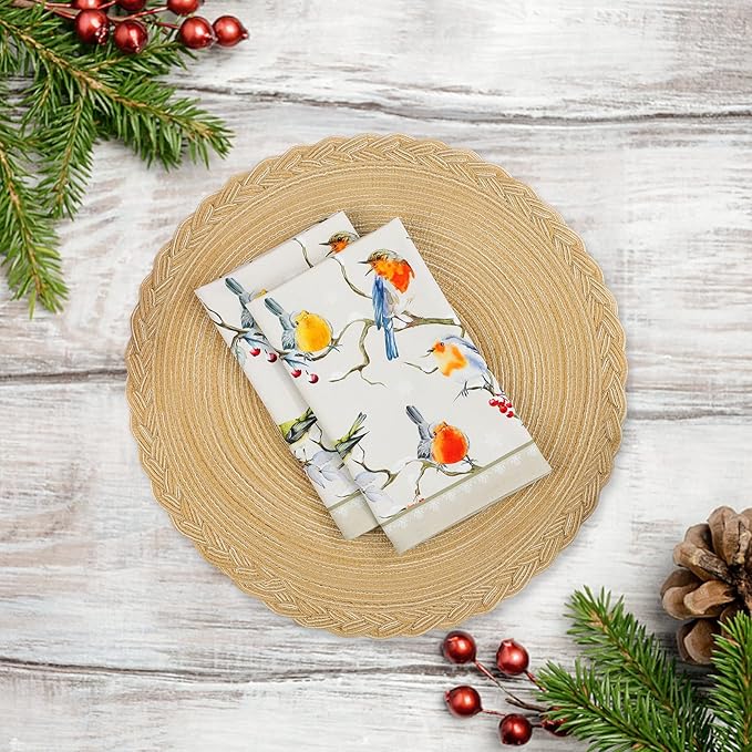 Winter Birds Napkins, 18×18 Inch Vintage Dinner Cloth Napkins Set of 4, Washable Cotton Soft Absorbent Square Napkins for Dining Kitchen Party Wedding Decoration