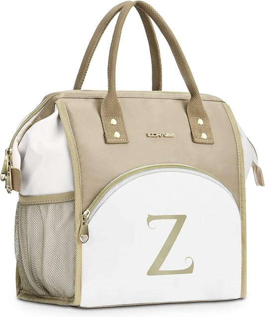 Personalized Lunch Box for Women, Reusable Insulated Lunch Bag, Wide-Open Adult Lunchbox Cooler Lunchbag Snack Organizer, Initial Leakproof Lunch Tote Bag for Picnic Work Outdoors, Z