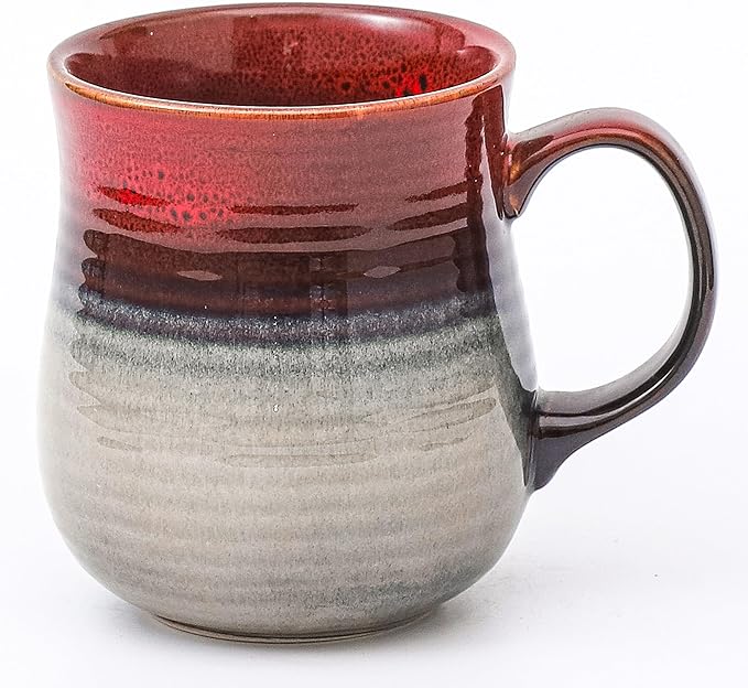 21 oz Large Ceramic Coffee Mugs, Pottery Mug Handmade, Ceramic Tea Cups with Handle for Office and Home, Dishwasher and Microwave Safe (Ink Red)