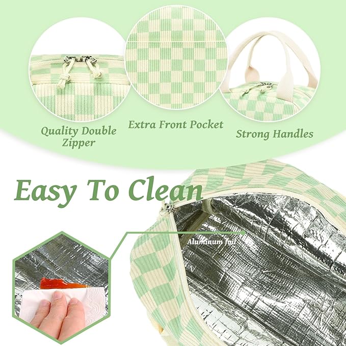 Bluboon Lunch Box for Women men Insulated Cute Corduroy Lunch bag, Reusable Cooler Bag for Work, Picnic, Travel