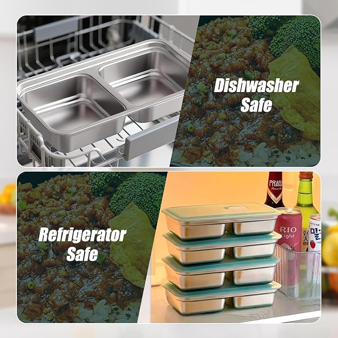 4 Pack Stainless Steel Snack Containers, Stainless Steel Snack Containers With Lids, Lunch Box Containers For Travel, Outdoor Camping And Daily Use