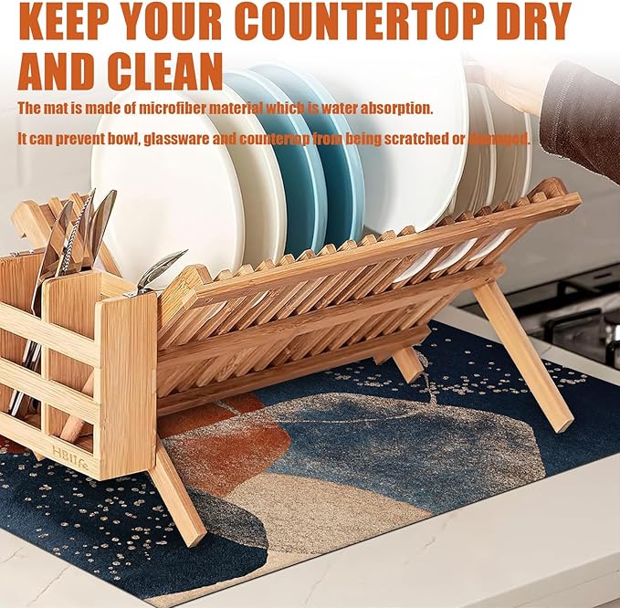 Abstract Stones Art Dish Drying Mat for Kitchen Counter Microfiber Absorbent Dish Kitchen Drying Mat Draining Reusable Washable for Dishes/Utensils/Counterto