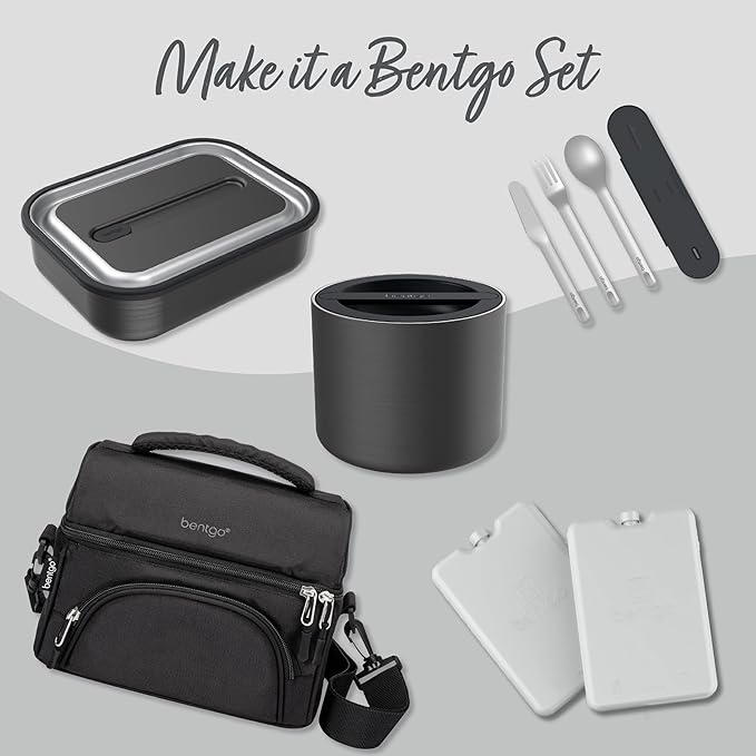 Bentgo Stainless Insulated Food Container - 2.4 Cups (19 oz), Triple-Layer Insulation, Vacuum Seal, Leak-Proof, Built-In Handle, Wide Opening, Premium Stainless Steel, for Cool/Warm Foods (Black)