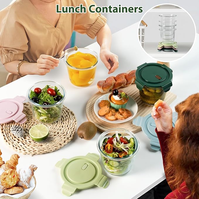 23oz Glass Meal Prep Containers with Lids, Airtight 3-Cup Glass Storage Containers Set, Heat-Resistant BPA-Free for Soup, Leftover, Microwave, Dishwasher, Fridge and Freezer Safe (4 Packs)