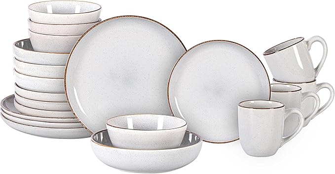Stoneware Euro-Nordic 20pc Dinnerware Set, Shiny White With Speckled Effect