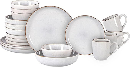 Stoneware Euro-Nordic 20pc Dinnerware Set, Shiny White With Speckled Effect
