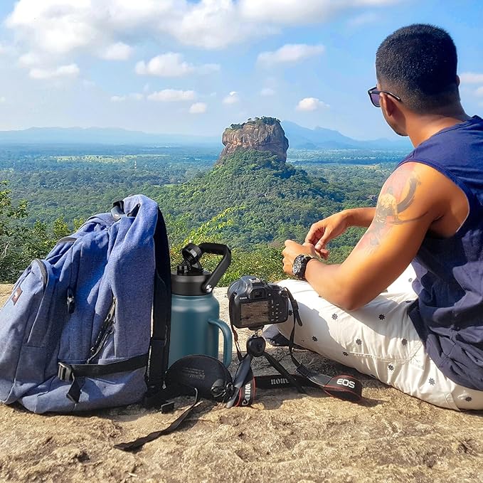 BJPKPK 87oz Insulated Water Bottle with Handle, Large Dishwasher Safe 2/3 Gallon Water Bottle, BPA Free Water Jug, Wide Mouth Metal Water Bottle with Anti-slip Bottom, Keep Cold & Hot,Navy Blue