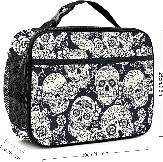 Skull Lunch Bag Insulated Reusable Lunch Box Kids Girls Boys Cooler Thermal Tote Bag For Men Women School Work Picnic