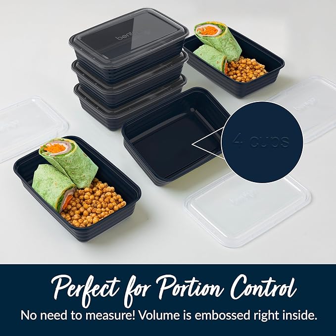 Bentgo Prep - 20-Piece 1-Compartment Reusable Meal Prep Containers with Lids, PFAS & BPA Free Materials, Durable, Microwave, Freezer, & Dishwasher Safe To Go Food Storage (Navy Blue)