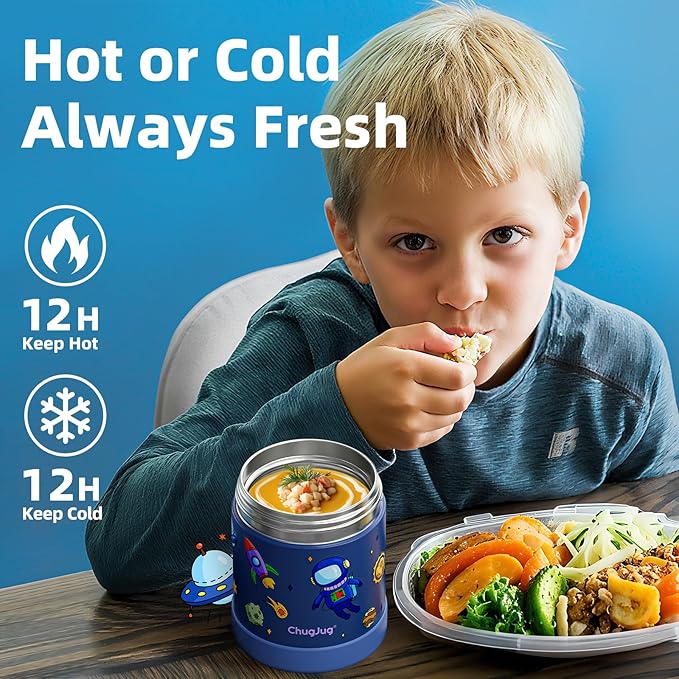 15 oz Soup Thermo for Hot Food Kids Insulated Food Jar with Spoon, Lunch Thermo Container, Width Mouth Vacuum Stainless Steel Food Thermo for School Travel, Leakproof, Easy to Open(Blue)