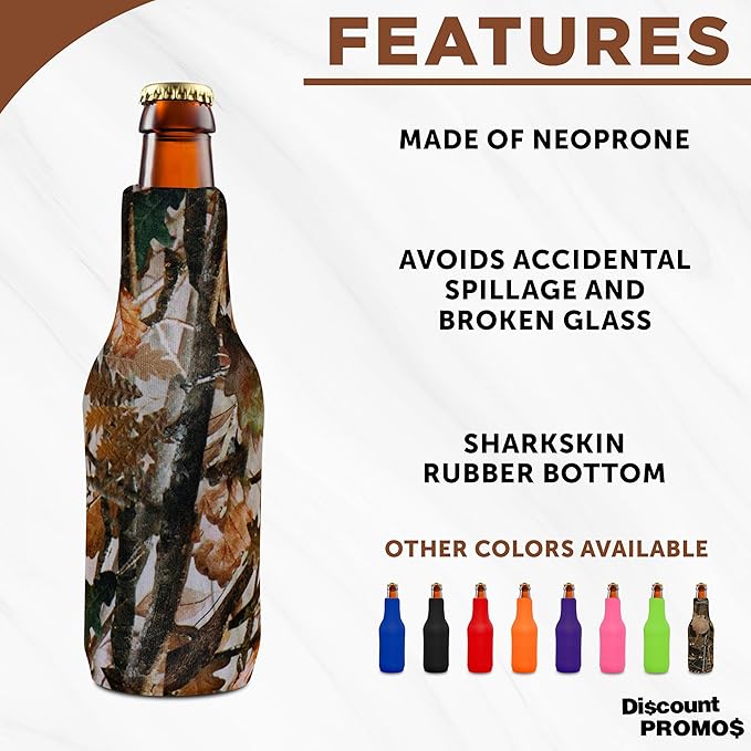 10 Neoprene Zippered Beer Bottle Coolies Pack - Sharkskin Rubber Bottom - Camo3