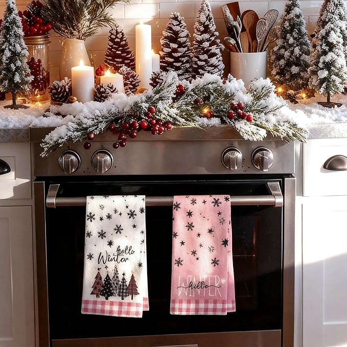 Snowman Xmas Trees Christmas Kitchen Towels Dish Towels, 18x26 Inch Daily Seasonal Winter Decoration Hand Towels Set of 4