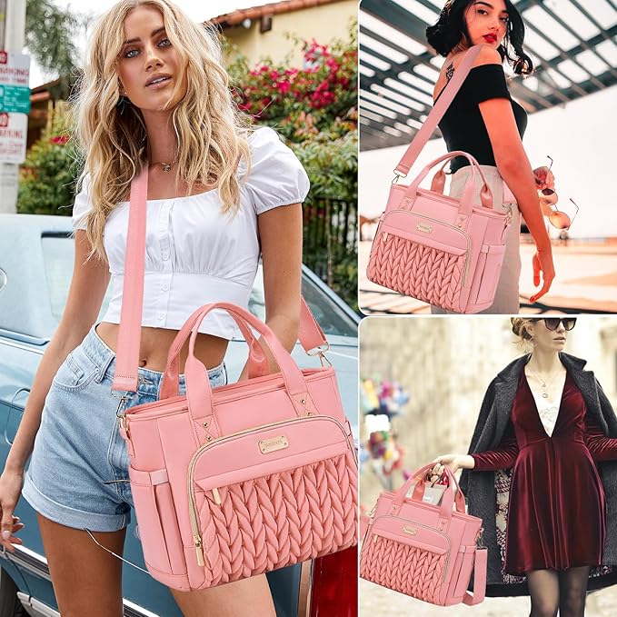 Weitars Insulated Lunch Bag for Women,Leak Proof Lunch Box for Work,Extra Large Lunch Tote Bag With Removable Shoulder Strap with Side Pockets,Reusable Lunch Bag For Picnic Hiking (Pink-02)