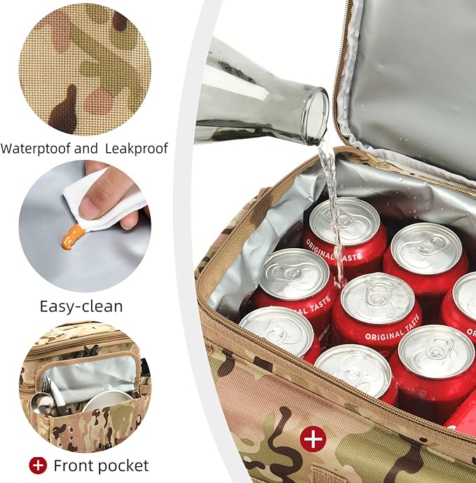Tactical Lunch Bag for Men Expandable Double Deck Insulated Lunch Box Leakproof Large Capacity Thermal Cooler Bag with MOLLE Water Bottle Pouch for Adults for Work Picnic Camping（Camouflage）