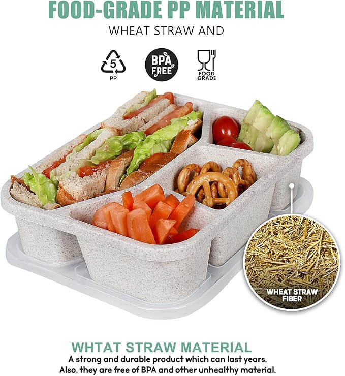 shopwithgreen 8 Pack Bento Lunch Box for Kids, 4 Compartment Meal Prep Lunch Containers for Adults, Reusable Microwave and Dishwasher Safe Food Storage Container for School Work Travel Camp, BPA Fre