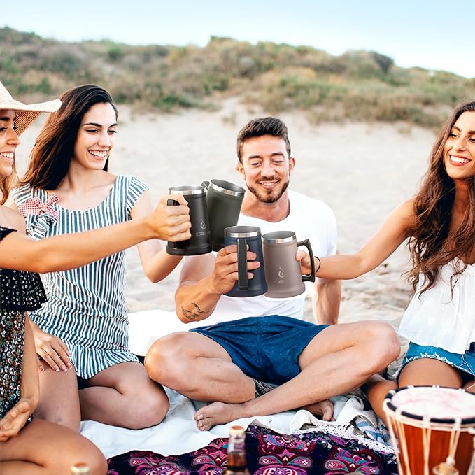 Ideus Insulated Beer Stein, 24/32oz Stainless Steel Double Walled Beer Mug Giant Bar Drinkware Metal Beer Cup with Big Grip Handle (24oz (710ml), Dusty Pink)