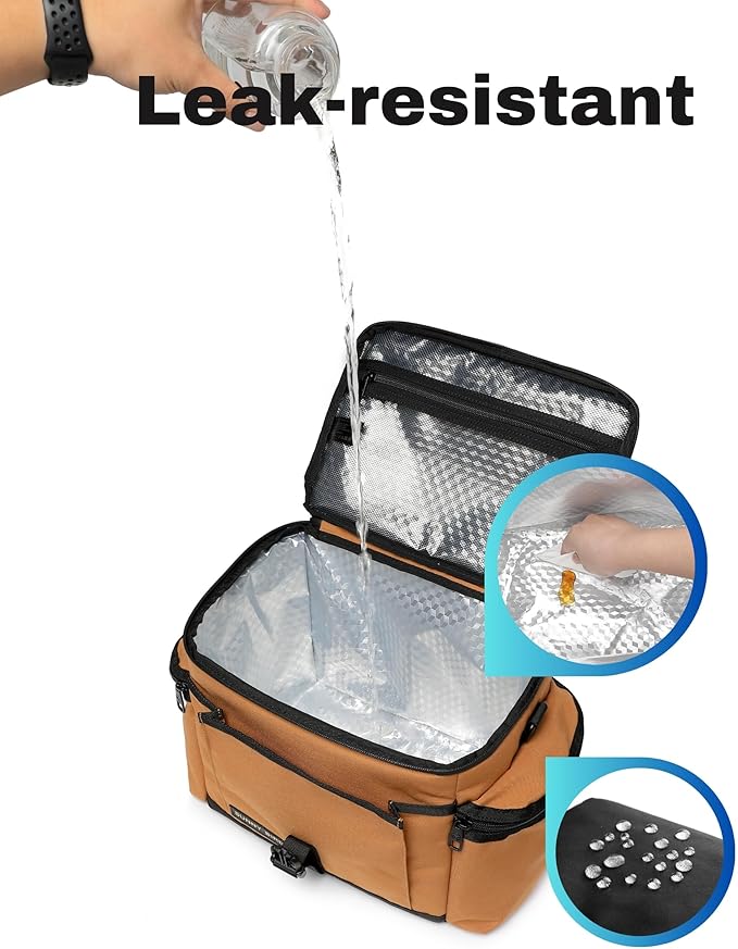 SUNNY BIRD Large Lunch Bag, Thermally Insulated Soft Cooler with Shoulder Strap for Women, Men (Brown)