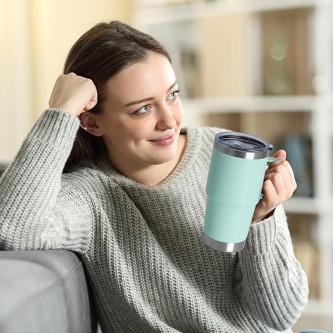 20oz Tumbler with Lid, Stainless Steel Tumbler with Handle, Metal Insulated Travel Coffee Mug with Handle, Double Wall Vacuum Spill Proof Tumbler Cup, Mint Green 1 Pack