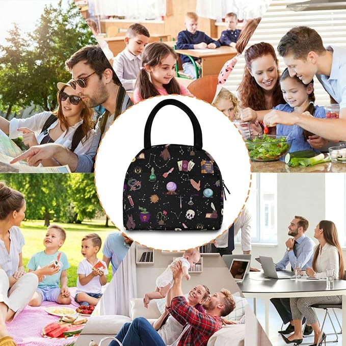 Witch Astrology Lunch Bag for Women Men Reusable Insulated Lunch Tote Bag for Office Work School Picnic Hiking