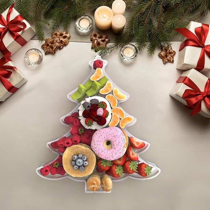 11" Christmas Tree Charcuterie Boards, Acrylic Reusable Serving Tray for Dessert Appetizer Display, Cute Decorative Snack Platter for Xmas Party Table Decoration