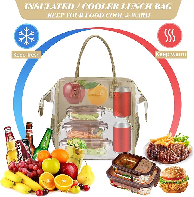 Personalized Lunch Box for Women, Reusable Insulated Lunch Bag, Wide-Open Adult Lunchbox Cooler Lunchbag Snack Organizer, Initial Leakproof Lunch Tote Bag for Picnic Work Outdoors, G