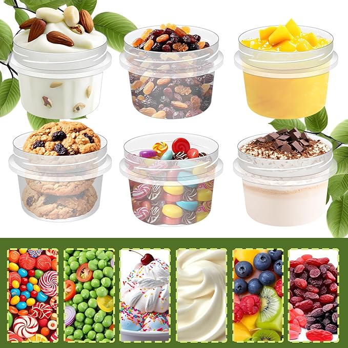 10 Pack 8oz Reusable Small Plastic Containers with Screw Lids, Small Food Storage Freezer Containers, Deli Containers Stackable Food Storage Jars, Sauce Condiment Jars Lunch Box Accessories