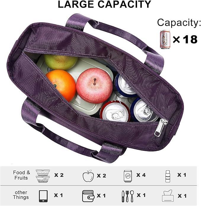 Weitars Lunch Bag for Women Work,Insulated Lunch Box Extra Large Lunch Tote Bag,Wide-Open Tote Cooler Bag With Removable Shoulder Strap with Side Pocket,Lunchbag For Picnic Hiking Beach