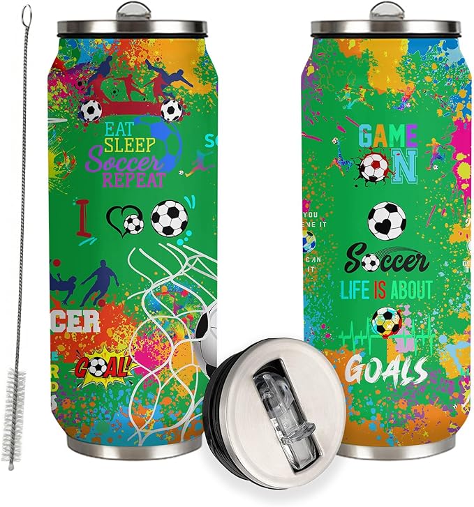 Soccer Tumbler Cup Travel Mug With Lid, Stainless Steel Vacuum Coffee Mug Cup - Soccer Gifts For Women Men 17 Oz