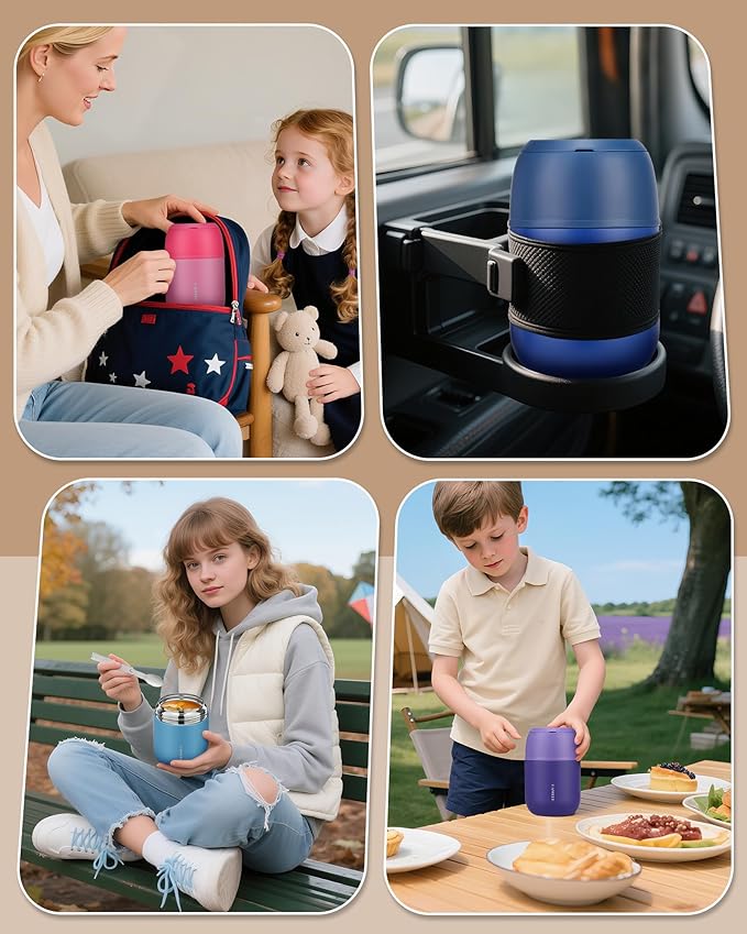 17oz Soup Thermo for Hot Food Adults Insulated Food Jar Thermo Hot Food Lunch Container Wide Mouth Stainless Steel Lunch Box for Kids with Folding Spoon Cleaning Brush Purple