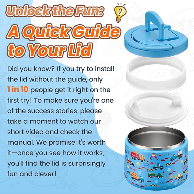 Soup Thermo for Hot Food Kids 14oz Lunch Containers with Buckle Lid Wide Mouth Hot Food Jar Vacuum Insulated Stainless Steel Bento Box Leakproof with Spoon (Truck)