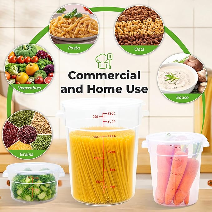 4 Pack Round Food Storage Containers with Lids, 2Qt Translucent, Polypropylene, BPA Free, Includes Labels & Measuring Cups