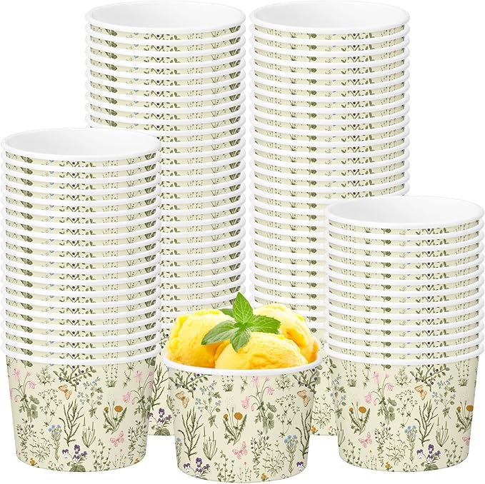 50 Pack Wildflower Treat Snack Cups Paper Floral Ice Cream Cups 9 oz Fall Flowers Disposable Dessert Bowls Paper Soup Bowls for Hot or Cold Food Wedding Baby Shower Birthday Party Supplies