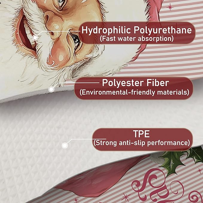 Pink Christmas Santa Dish Drying Mat, Preppy Xmas Coffee Bar Mat for Countertops, Believe in the Magic of Christmas Absorbent Dish Drying Mats for Kitchen Counter Coffee Maker, 16x24 Inch