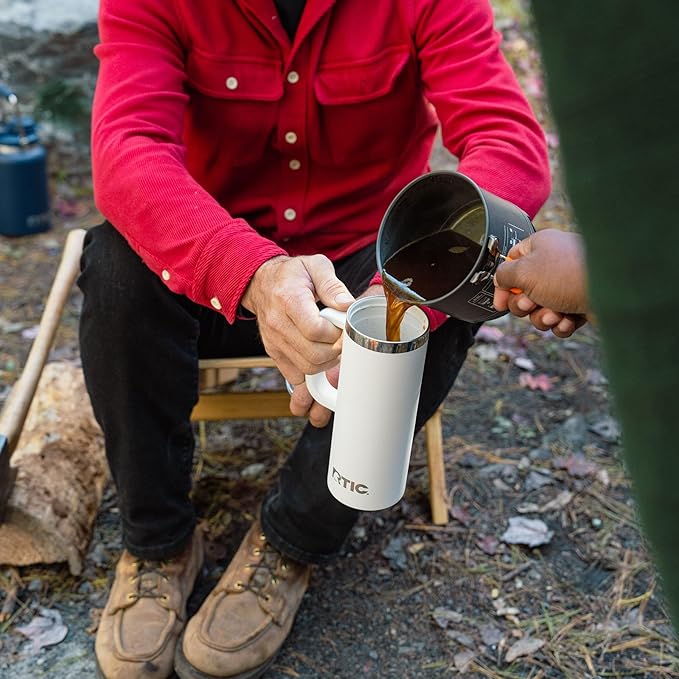 RTIC 20oz Road Trip Travel Mug with Lid and Handle, Ceramic Lined, Insulated, Stainless Steel, Metal, Double Wall Vacuum-Insulation, Portable Coffee, Tea Cup for Hot and Cold Drink, Black